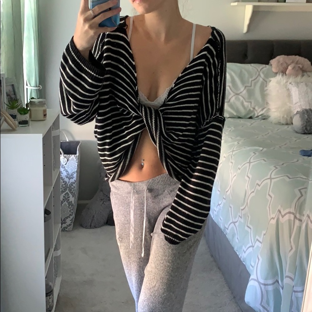 Black and white striped knot sweater
